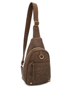 Fashion Tooled Sling Bag Backpack ZM-20551 STONE